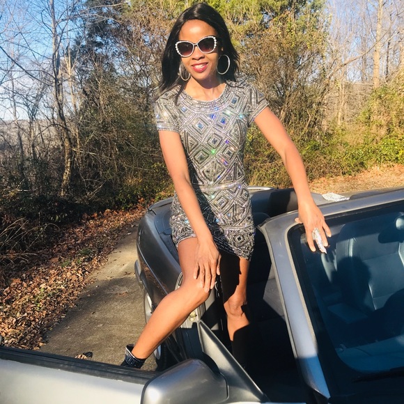 COLLETTE DINNIGAN Heavy BEADED Rhinestone DRESS 1 - Picture 6 of 8